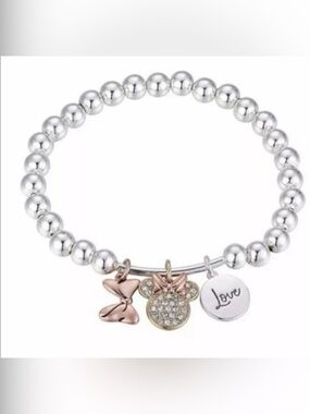 Disney Silver-Tone Beaded Bracelet with Rose Gold Minnie Charms